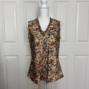 Kasper‎ Sleeveless Multicolor Silky Abstract Shell Blouse Tie Front Medium